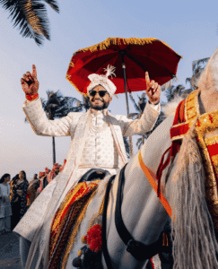 groom enjoying his baarat at a raipur wedding